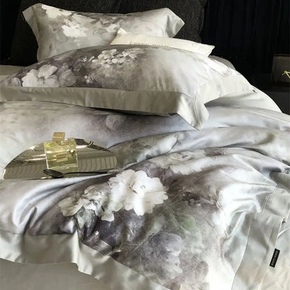 DecorBites™ Flowers Pattern Brushed Bedding Set: Duvet Cover, Bed Sheet, Fitted Sheet, Pillowcase 4Pcs