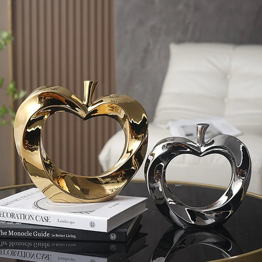 Decorbites™ Goldener Apfel-Skulptur: Keramische Ausschnittskunst Künstliche Frucht für glückbringende Heimdekoration