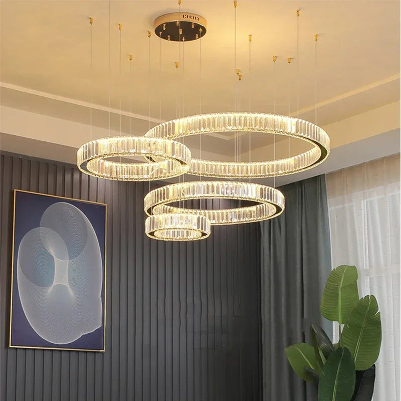 Decorbites™ Golden Crystal Kronleuchter: Nordisch Modern Luxuriöser LED-Hängender Halo für das Wohnzimmer