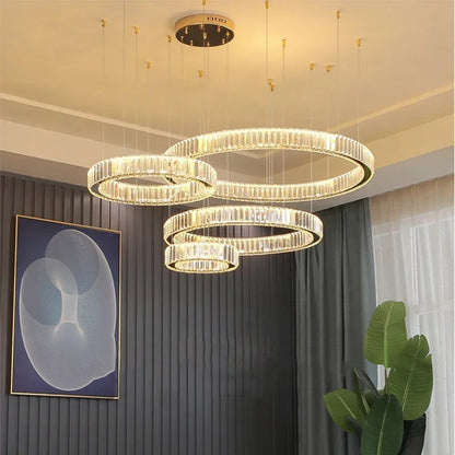 Decorbites™ Golden Crystal Kronleuchter: Nordisch Modern Luxuriöser LED-Hängender Halo für das Wohnzimmer