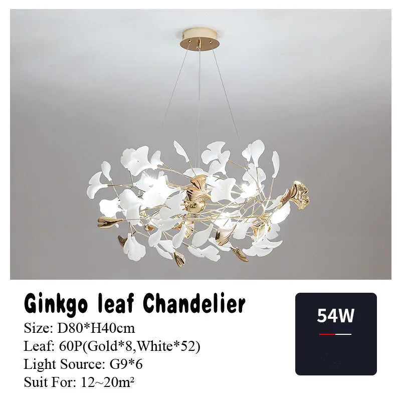 Gold Branch Chandelier 125cm Porcelain Leaves