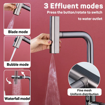 Decorbites™ Digital-Display-Wasserfall-Küchenspüle-Armatur mit herausziehbarem Sprühdüse