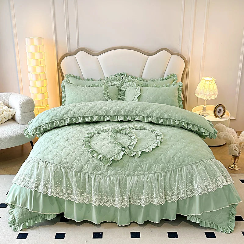 Decorbites™ Koreanische Prinzessin-Stil-Bettwäsche-Set mit Spitzenvolants und Liebesthema