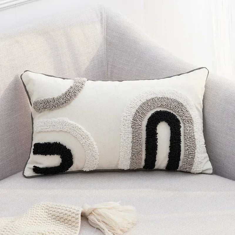 DecorBites™ Geometric Tufted Tassel Pillow Cover - Handcrafted Boho Chic Cushion Cover