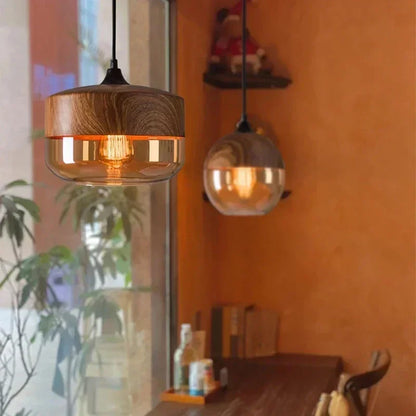 Decorbites™ Glas-Holz-Hängelampe LED-Leuchte für Wohnzimmer Esszimmer Schlafzimmer
