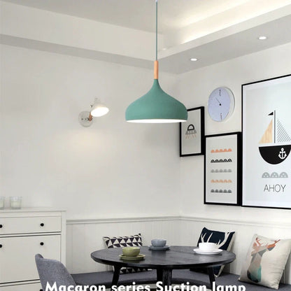 Modern Macaron Aluminum Pendant Light With Wood Accent