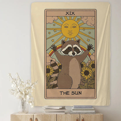 DecorBites™ Cute Raccoon Tarot Card Tapestries: Boho Mystery Art for Hippie Home Decor