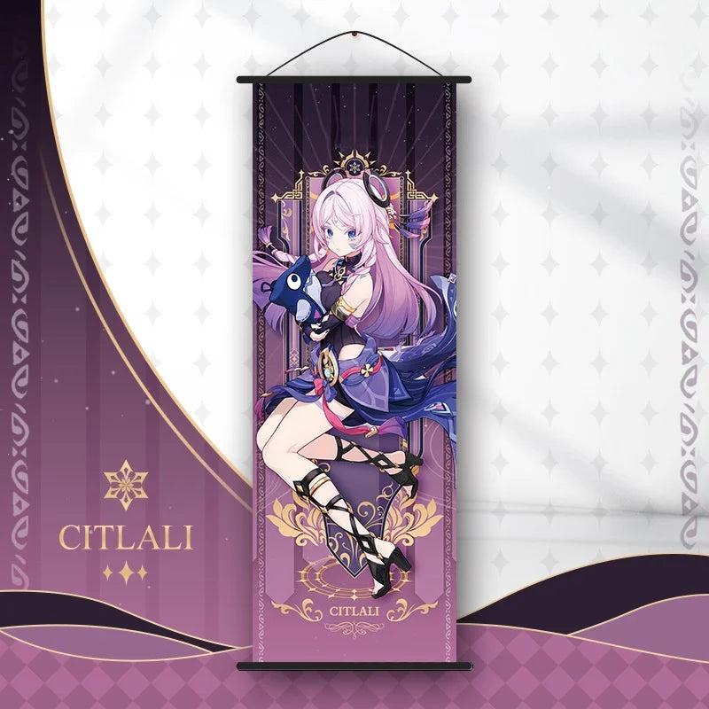 Genshin Impact Scroll Canvas Painting Columbina Sandrone Flins Home Decor Wall Hanging Anime Poster Wall Art Room Decoration