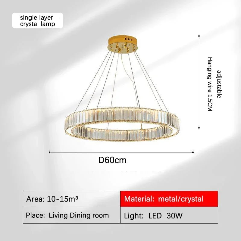 Decorbites™ Golden Crystal Kronleuchter: Nordisch Modern Luxuriöser LED-Hängender Halo für das Wohnzimmer