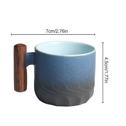 Decorbites™ Gradient-Glasur-Keramik-Kaffeetasse mit Holzeingriff für Zuhause und Büro