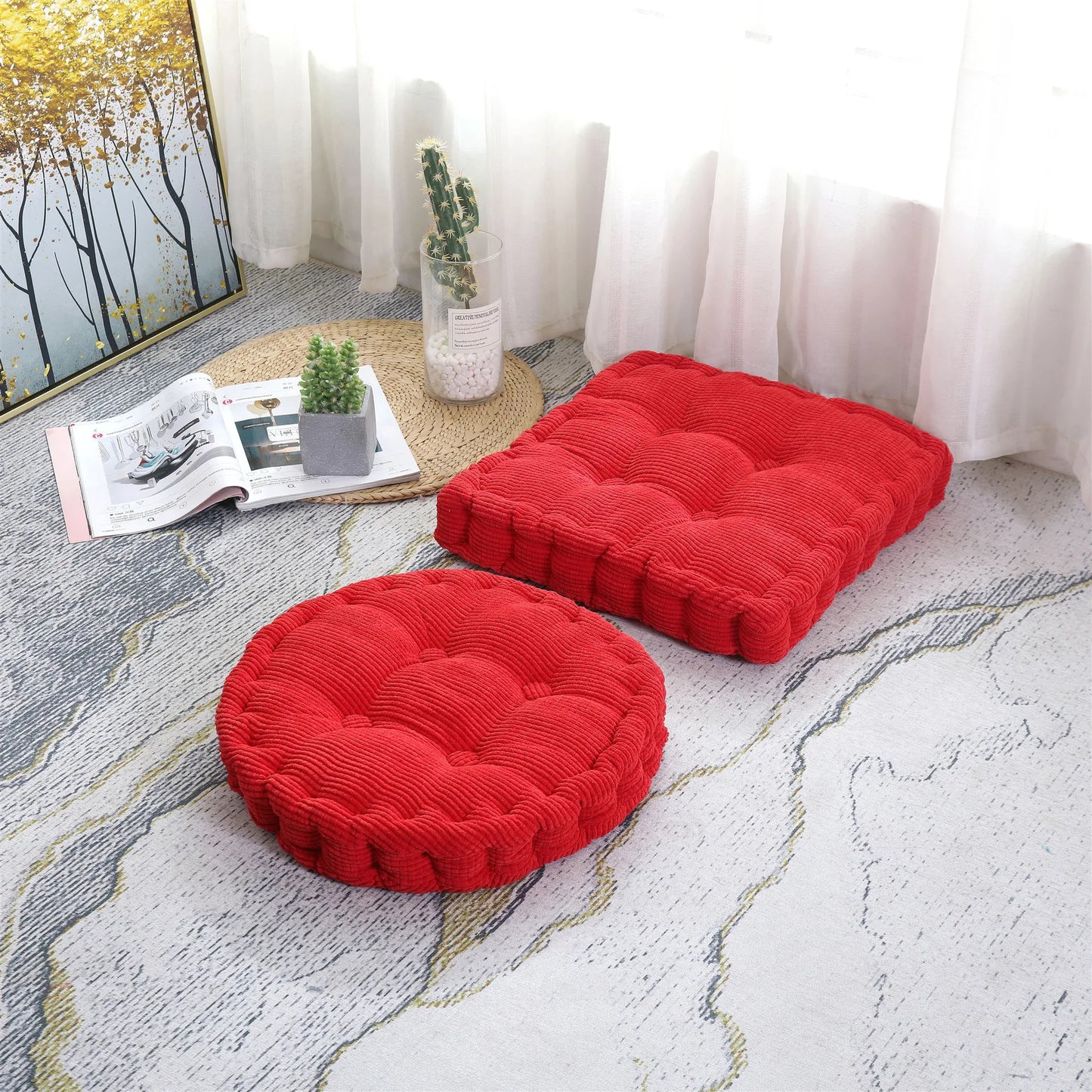 Decorbites™ Samt-Kord Cord-Sitzkissen mit Knopfmuster für Boden im Innenbereich Wohnzimmer Balkon Meditation