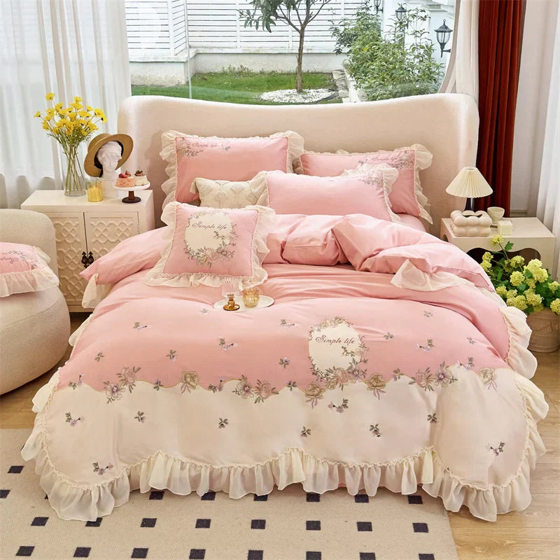 DecorBites™ Flowers Lace Ruffles Princess Wedding Bedding Set 1000TC Egyptian Cotton Collection