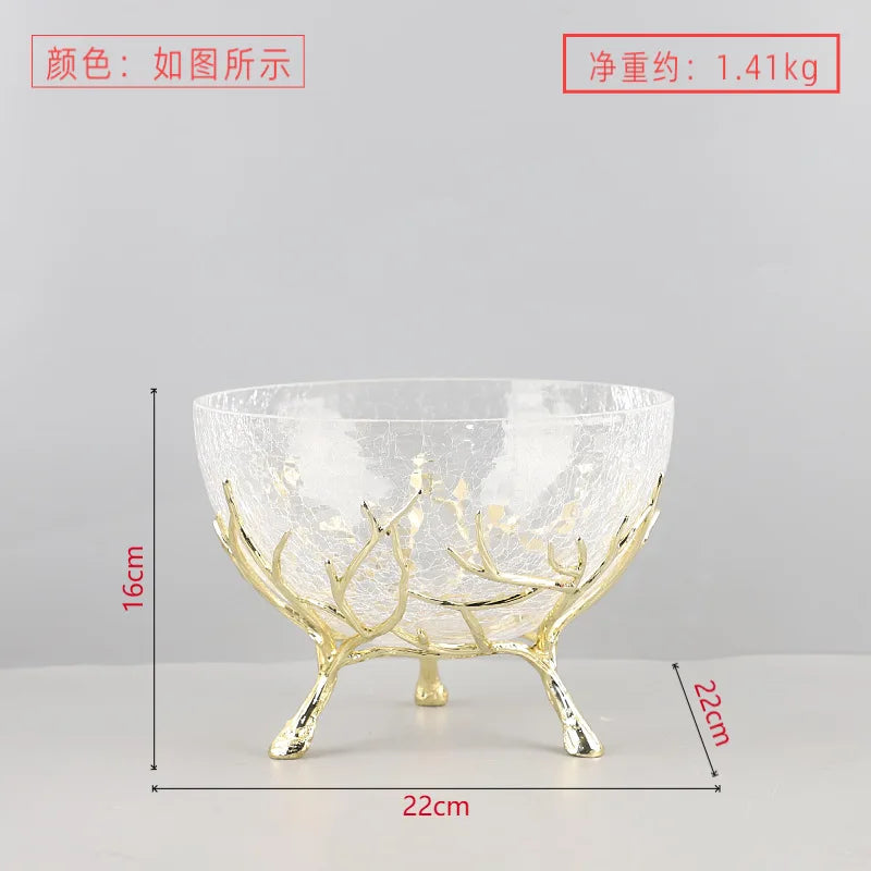Decorbites™ Goldener Ast Glas Obstteller: Stilvolles Aufbewahrungsgefäß für Zuhause & Dekorationsaccessoire