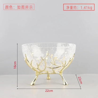 Decorbites™ Goldener Ast Glas Obstteller: Stilvolles Aufbewahrungsgefäß für Zuhause & Dekorationsaccessoire