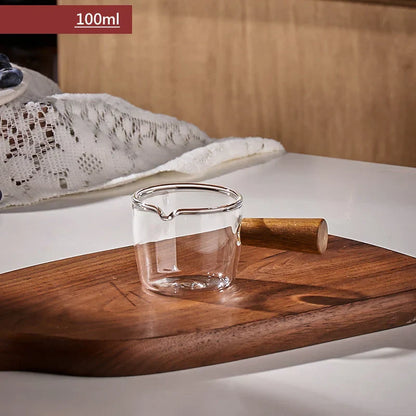 Decorbites™ Glas-Espresso-Messbecher mit Holzgriff, transparenter Milchkrug