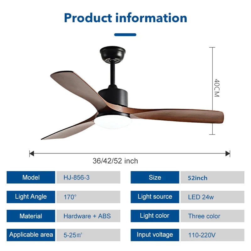 Decorbites™ 52" Deckenventilator in Schwarz-Walnuss-Optik mit LED-Licht und Fernbedienung