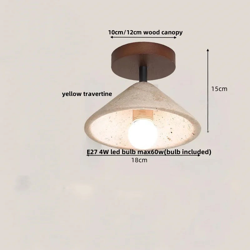 Decorbites™ Japan-Stil LED-Deckenleuchte Gelber Travertin-Stein Holz-Basis Schlafzimmer-Leuchte.