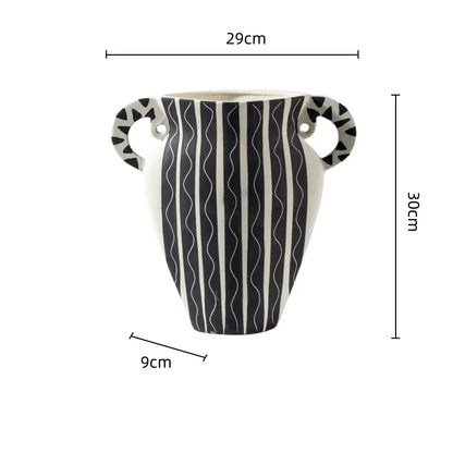 Decorbites™ Schwarzes Karo Geometrisches Gestreiftes Keramikvasen - Handgefertigter Blumenarrangement-Topf