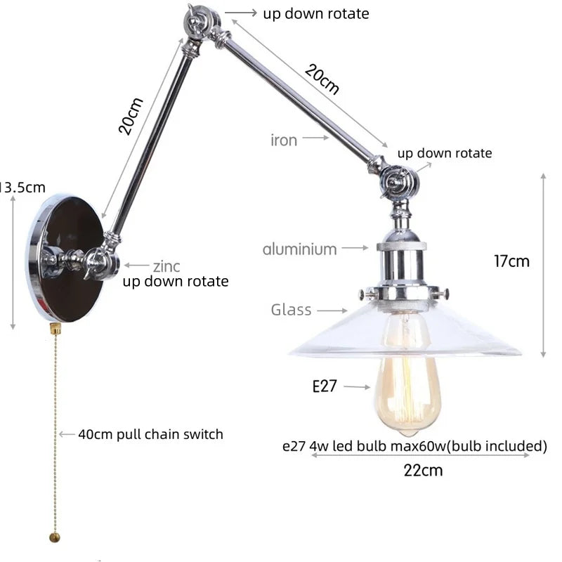 Glass Swing Arm Wall Sconce