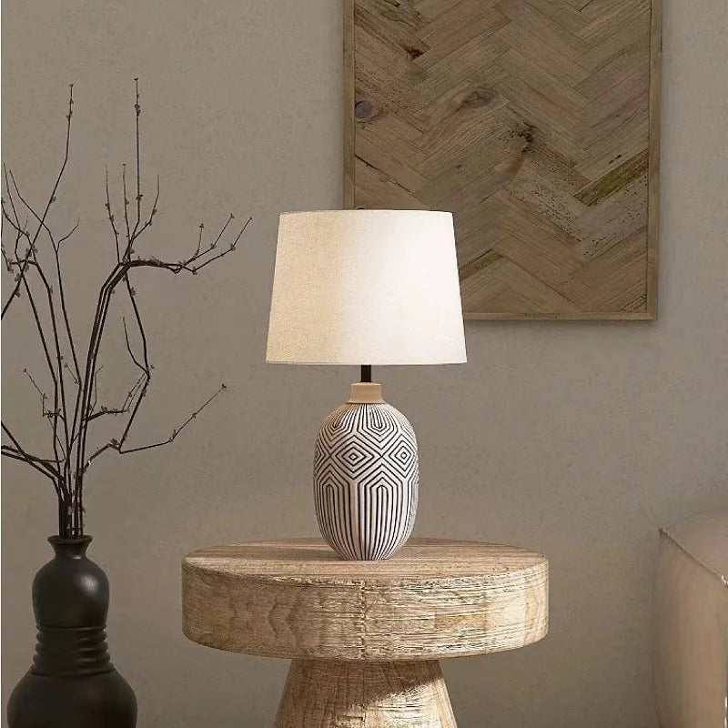 Decorbites™ Japanischer Stil Keramik Tischlampe für Wohnzimmer, Schlafzimmer, Arbeitszimmer – Einfach & Elegant