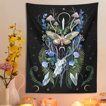 DecorBites™ Deer Skull Mushroom Moon Wall Hanging Psychedelic Tapestry Witchcraft Decor