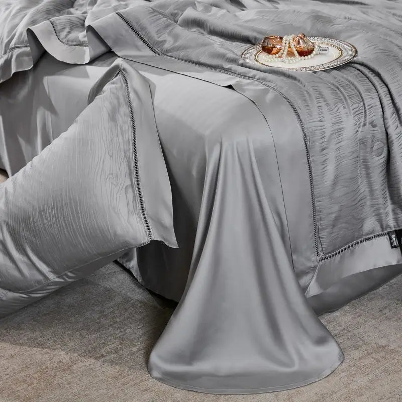 Decorbites™ Eukalyptusfaser-Jakard-Sommervorleger-Set mit weicher seidenweicher Steppdecke, Laken und Kissenbezügen