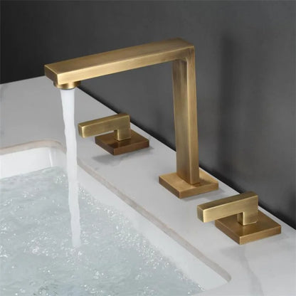 Decorbites™ Gebürstetes Gold Beckenarmatur: Antikes 3-Loch Wasserfall-Badarmatur, Warm- und Kaltwasser