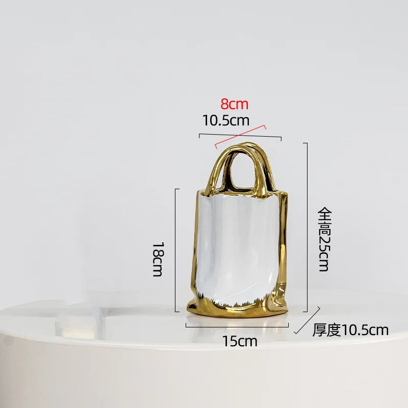 Gold Handbag Ceramic Vase Large Tabletop Decor