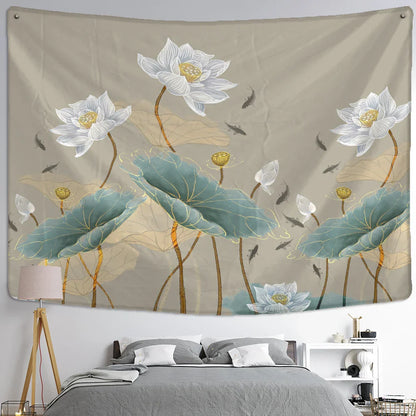 Decorbites™ Koi-Lotus-Tinten-Gobelin-Wandbehang – Bohème-Ästhetik für die Hausdekoration