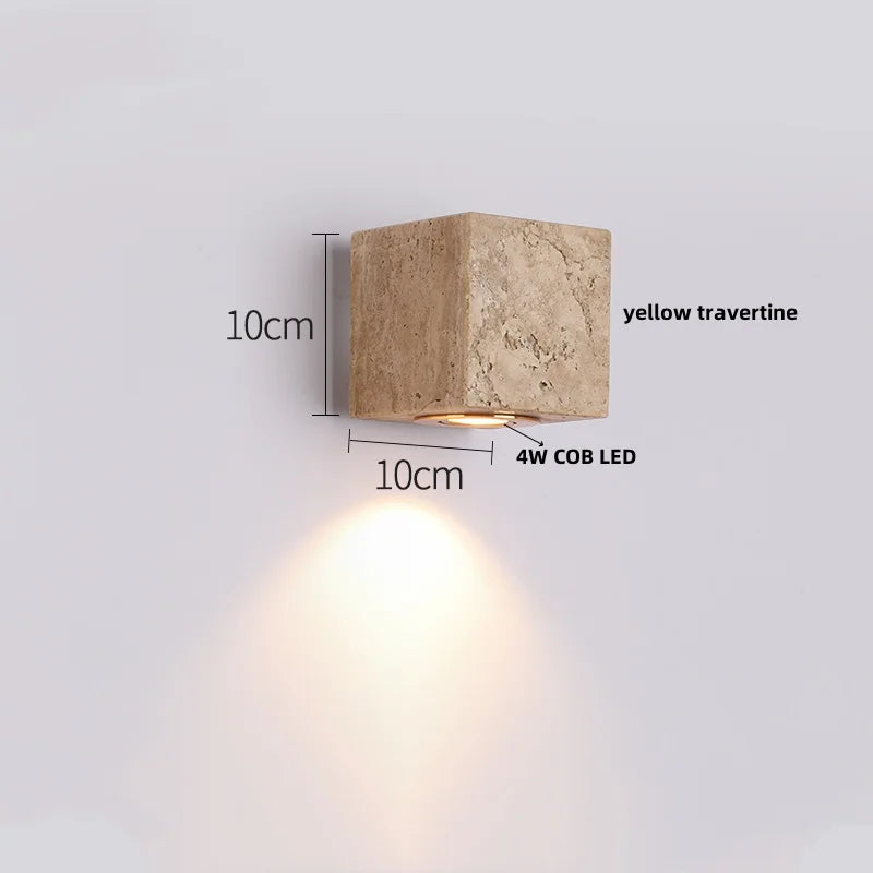 DecorBites™ LED Wall Lights Yellow Travertine Stone Modern Bedside Lamp