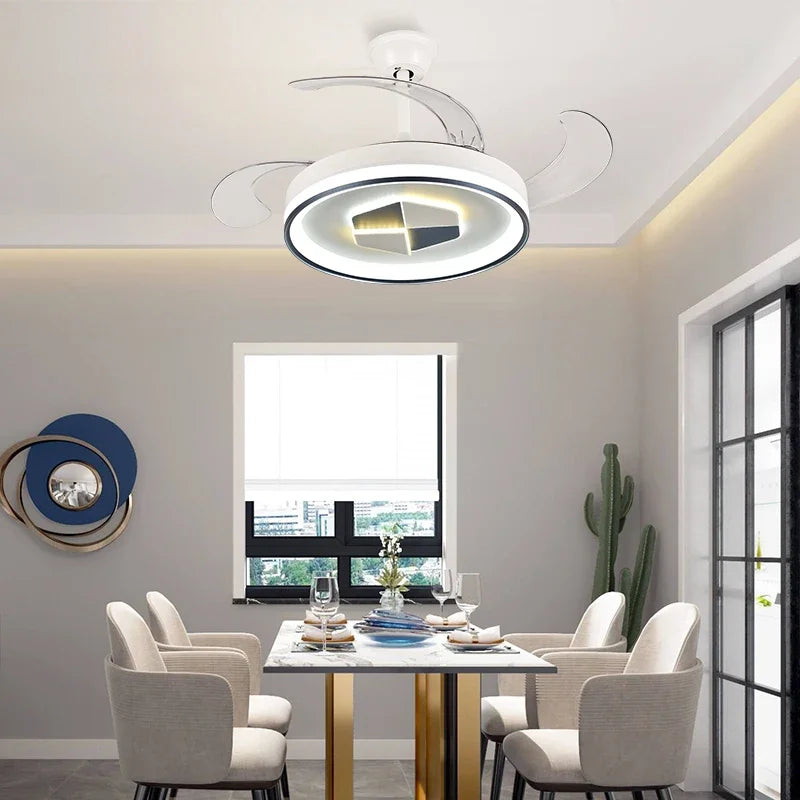 Decorbites™ Unsichtbarer LED-Kronleuchter-Deckenventilator: Modernes Harz-Dekor, kreisförmiges Design, Hotel-Wohnzimmer