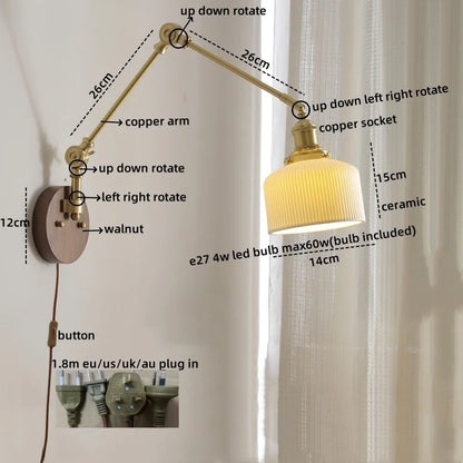 DecorBites™ LED Wall Lamps Pull Chain Switch Modern Stair Light Fixtures, Ceramic Copper