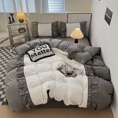 Decorbites™-Spitzen-Patchwork-Bettwäsche-Set, weiches Mikrofaser, für ein Voll-Queen-Größe-Bett mit Kissenbezug