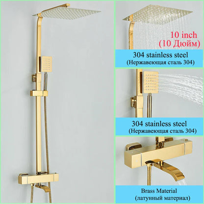 Decorbites™ Golden Thermostatisches Duscharmatur-Set mit Regendusche-Säule und 3-Wege-Mischer