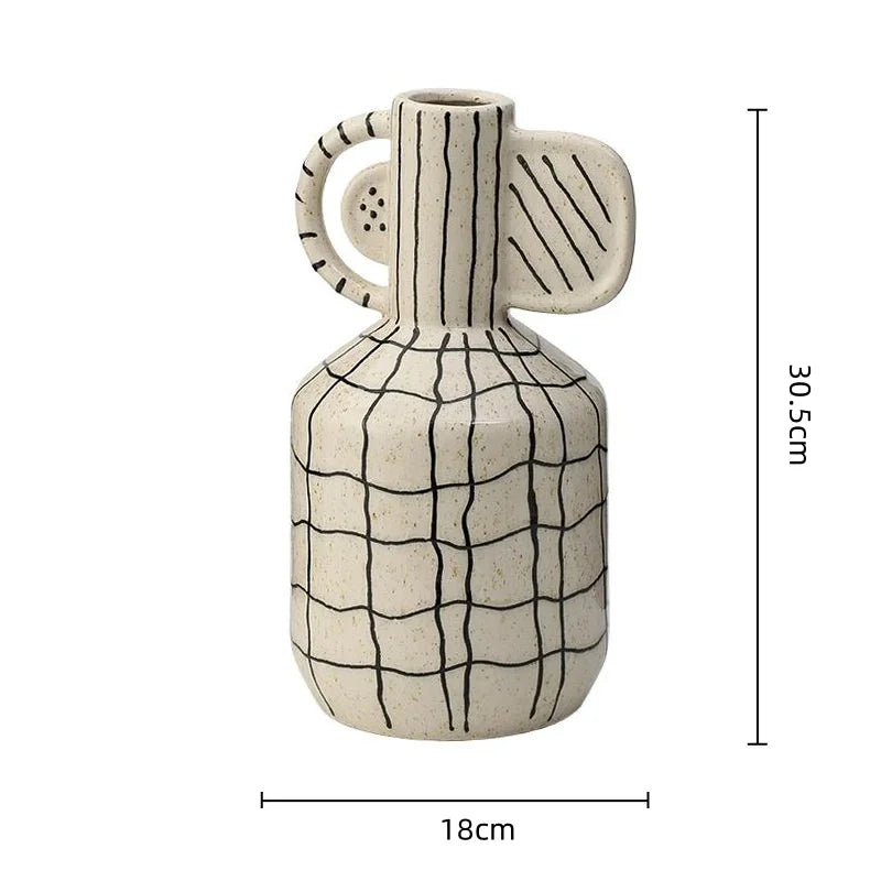 DecorBites™ Geometric Line Ceramic Vase Flowerpot Tray Home Decor Accessory