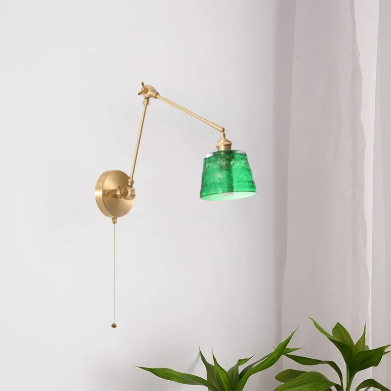 Decorbites™ Grüne Glas-LED-Wandleuchten mit Zugkette Vintage-Messing Heimdekoration