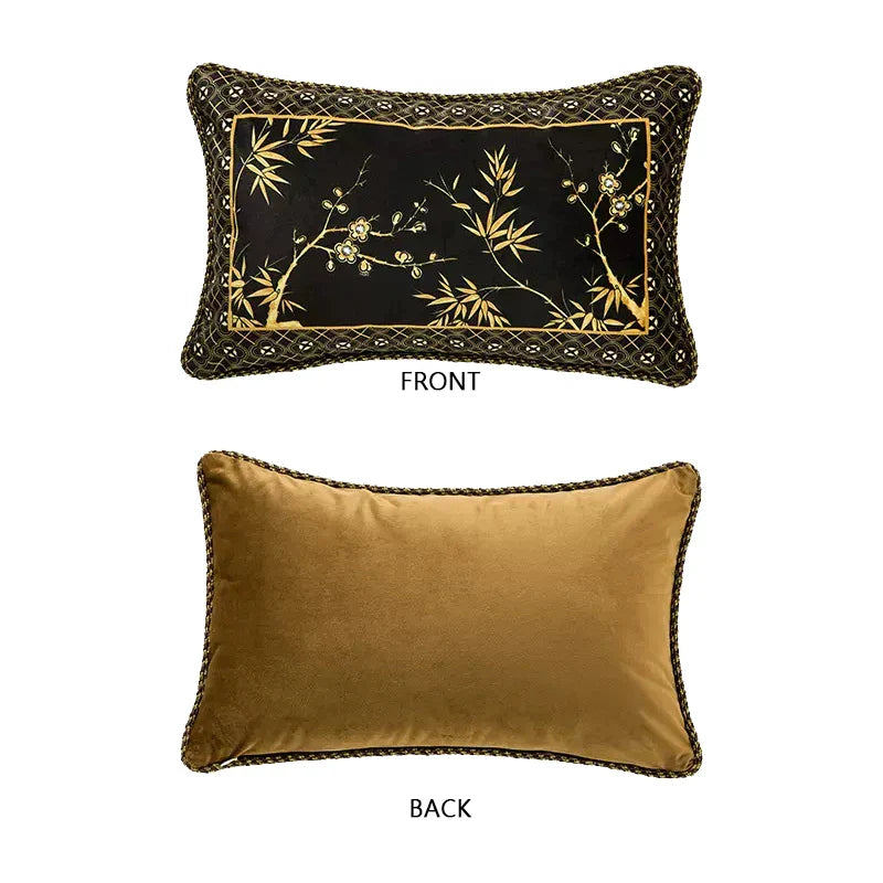 Decorbites™ Bambus Schwarz Gold Lendenkissenbezüge – Orientalischer Chinesischer Stil Luxus 30x50 cm