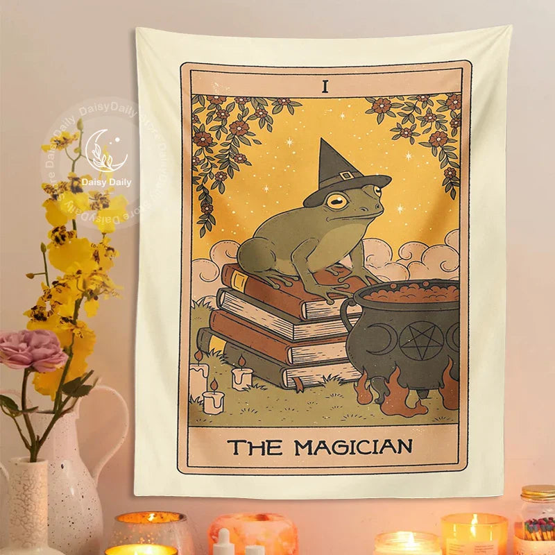 Decorbites™ Frosch-Magie-Tarot-Wandbehang: Vintage-Psychedelisches-Hippie-Ästhetik-Dekor