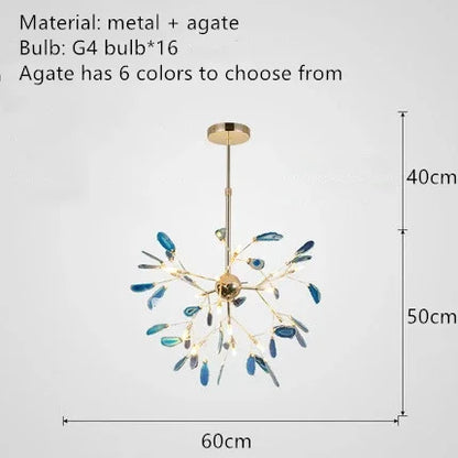 Decorbites™ Bunte Achat-LED-Kronleuchter: Blattförmige Pendelleuchte für romantisches Raumdekoration