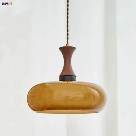 Decorbites™ Bernstein-LED-Hängeleuchte aus Holz und Glas für Loft-Stil, höhenverstellbar