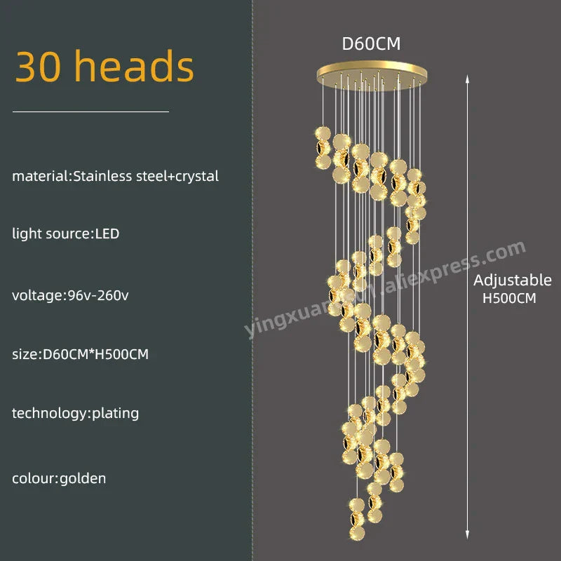 Gold Crystal Pendant Lamp 45-Head Design