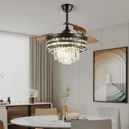 Decorbites™ Kristall-Fandelier-Deckenventilator mit ausziehbarem Kronleuchter & unsichtbaren Flügeln
