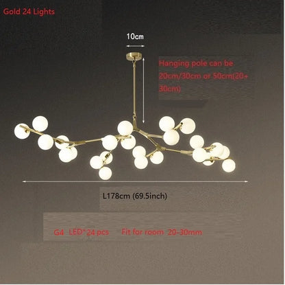DecorBites™ Glass Balls Tree Branches Chandelier, Nordic LED Ceiling Light