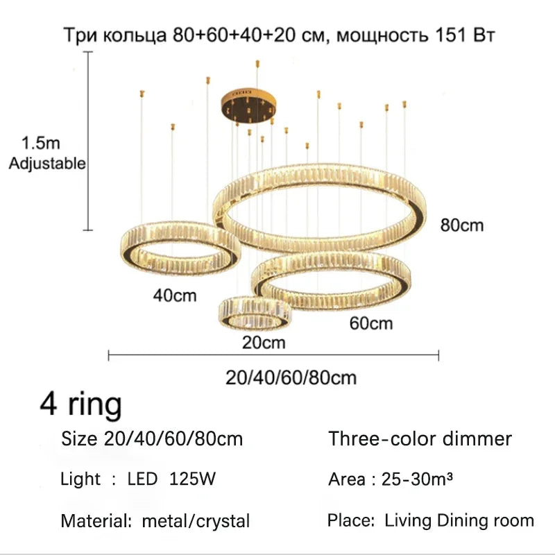 Decorbites™ Golden Crystal Kronleuchter: Nordisch Modern Luxuriöser LED-Hängender Halo für das Wohnzimmer