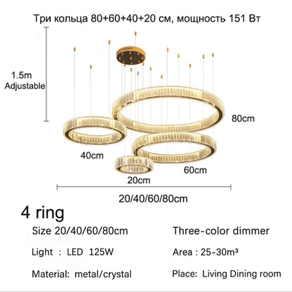 Decorbites™ Golden Crystal Kronleuchter: Nordisch Modern Luxuriöser LED-Hängender Halo für das Wohnzimmer