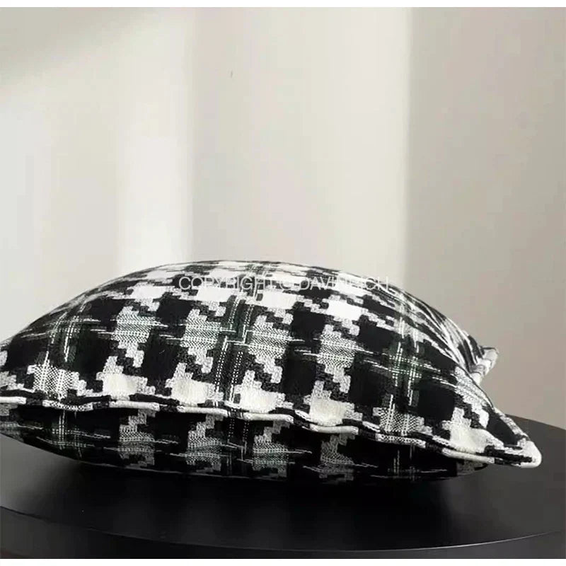 Decorbites™ Hahnentritt-Muster Quadratische Kissenbezug - Schwarz Weiß Grün Luxuriöser Zeitgenössischer Kissenhülle