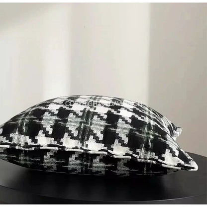 Decorbites™ Hahnentritt-Muster Quadratische Kissenbezug - Schwarz Weiß Grün Luxuriöser Zeitgenössischer Kissenhülle