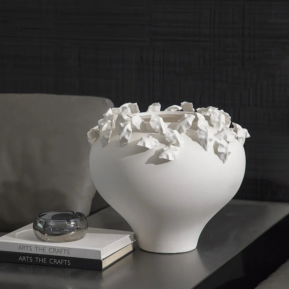 DecorBites™ Embossed Flower Vintage White Porcelain Vase - Home Decor Accent