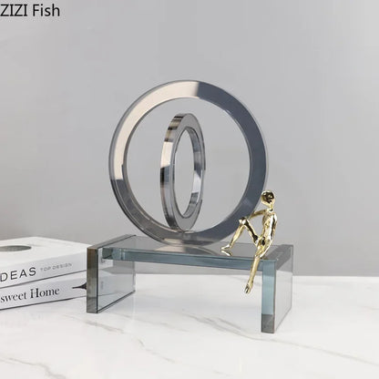 Decorbites™ Kristall Geometrischer Ring Stuhlbasen-Dekor - Goldene Figurenstatue für Raumästhetik