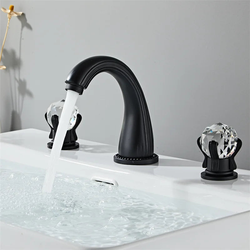 DecorBites™ Gold Crystal Handle Basin Faucet, 3 Hole Widespread Bathroom Sink Tap